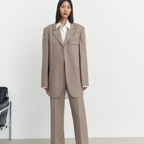 CHICJOC Women Timeless Oversized the-row style cashmere blazer size 38 in taupe - Picture 3 of 16